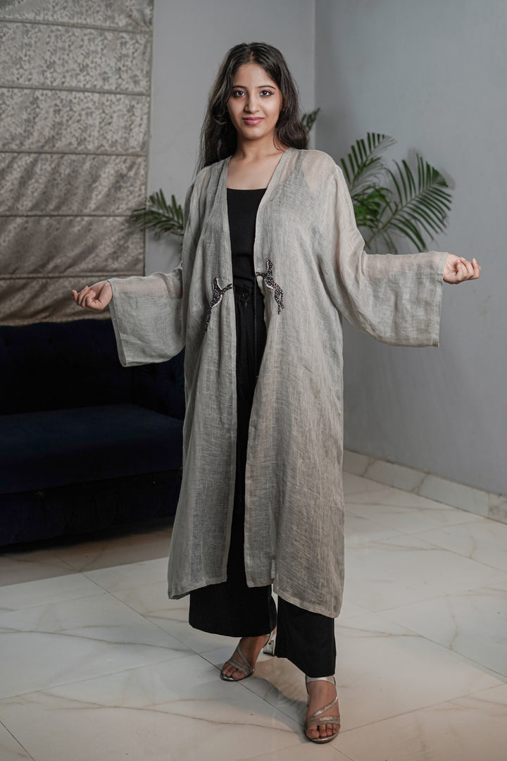 Linen Kimono Cloak Grey