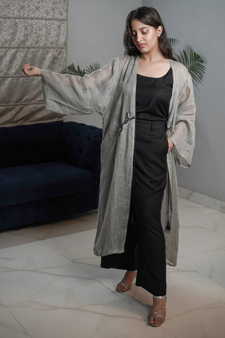 Linen Kimono Cloak Grey