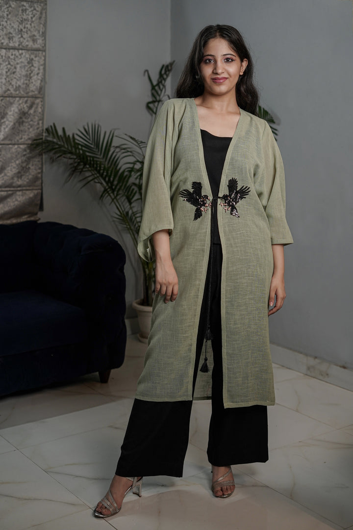 Linen Kimono Cloak Green