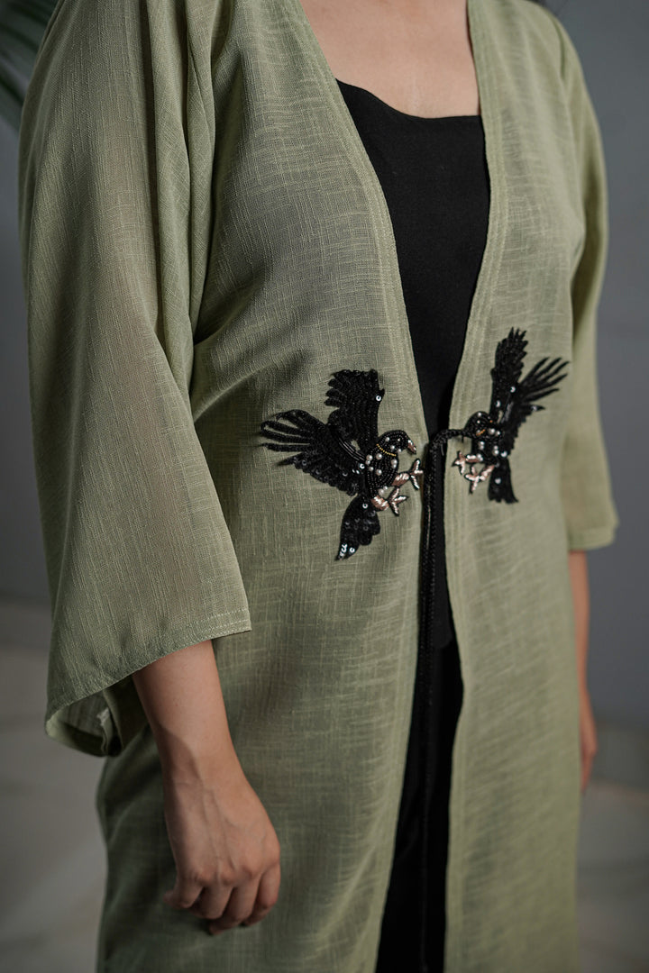 Linen Kimono Cloak Green