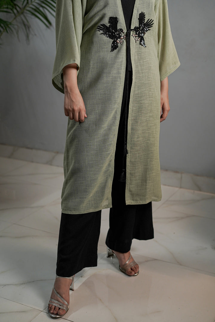 Linen Kimono Cloak Green