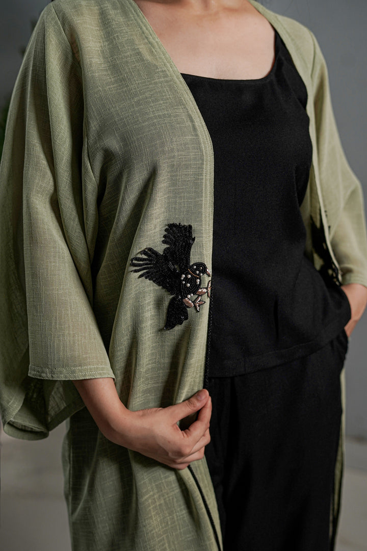 Linen Kimono Cloak Green